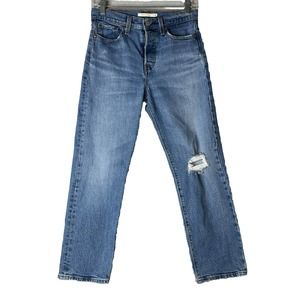 Levi's Premium Wedgie Jeans Women Sz 26x26 BIG E Distressed Med Wash Button Fly